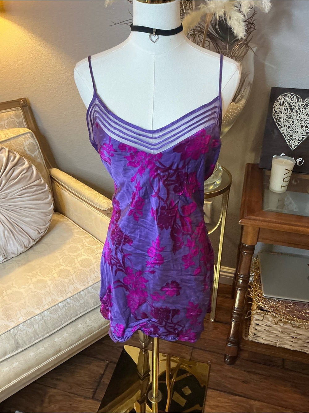 Y2K Vtg Victorias Secret Purple  Satin Slip Dress Cottage Coquette Fairy Festiva